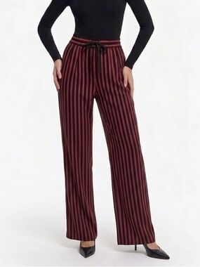 NWT Ann Demeulemeester Devonte Red Stripe Wide Leg Pants Wool Drawstring Sz 44